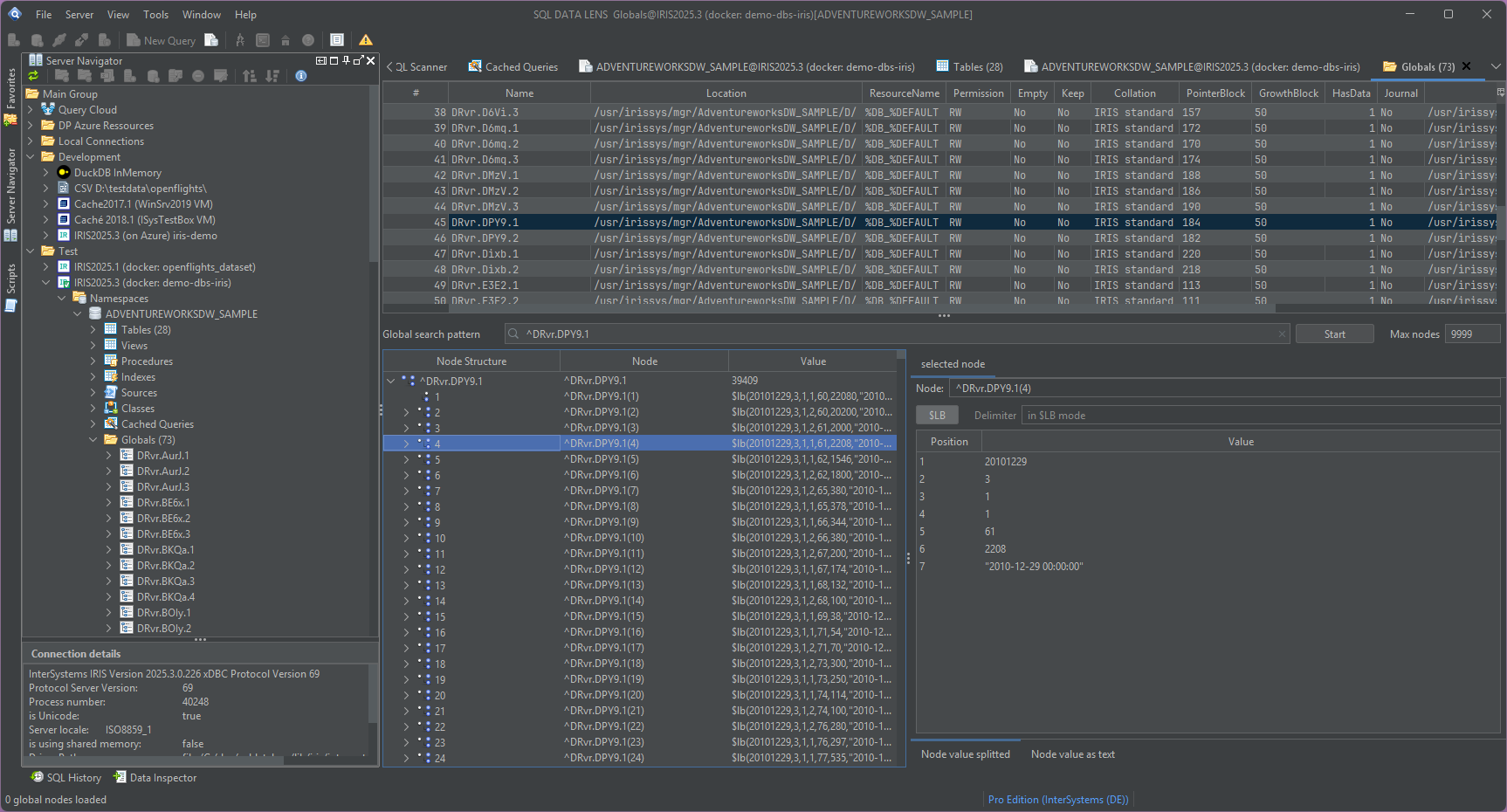 Global Browser with an IRIS global expanded to subscript level and $LISTBUILD values resolved into separate fields